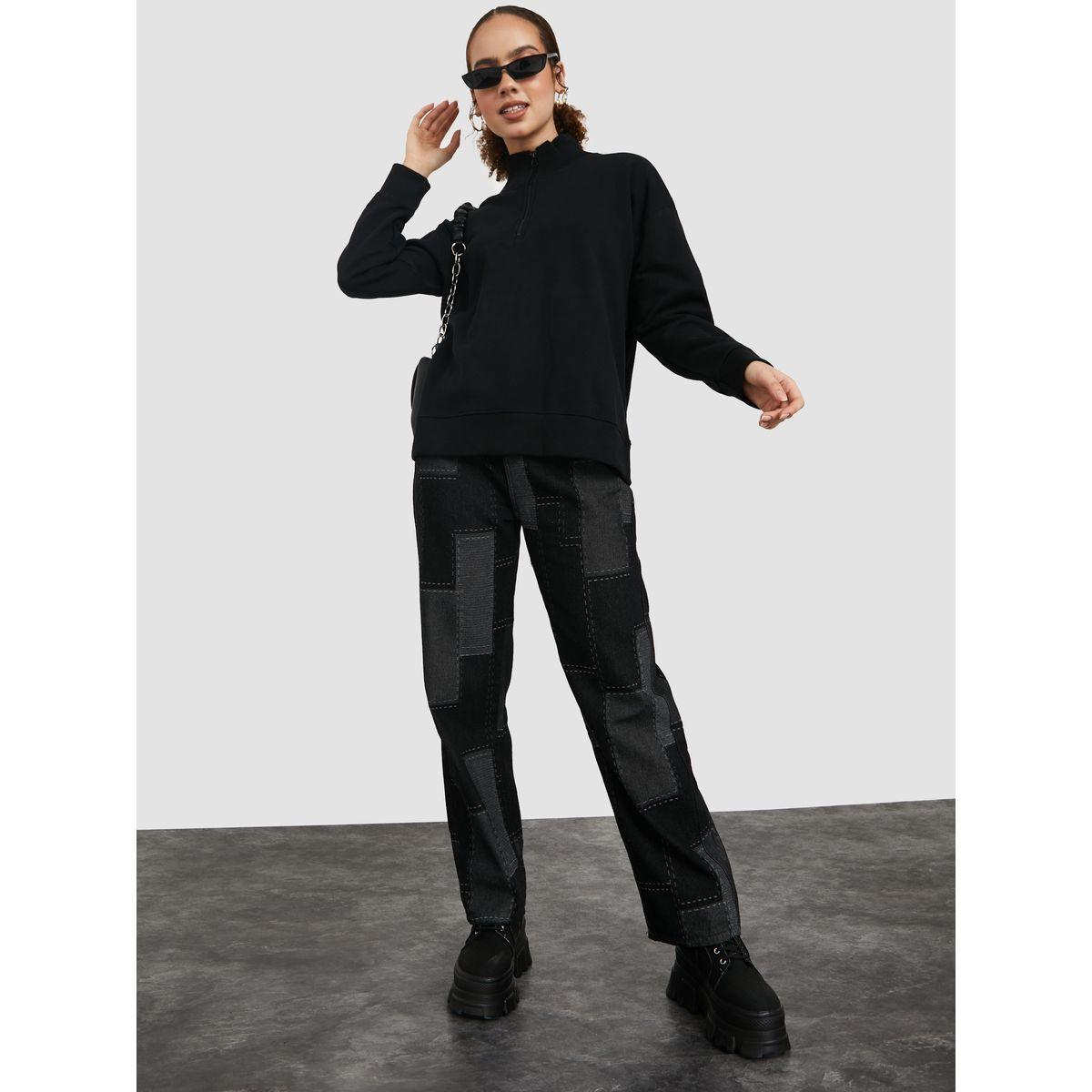 Styli Regular Length High Neck Half Zip Oversized Sweatshirt-women-winterwear-hoodiesandsweatshirts-sweatshirts-image-2