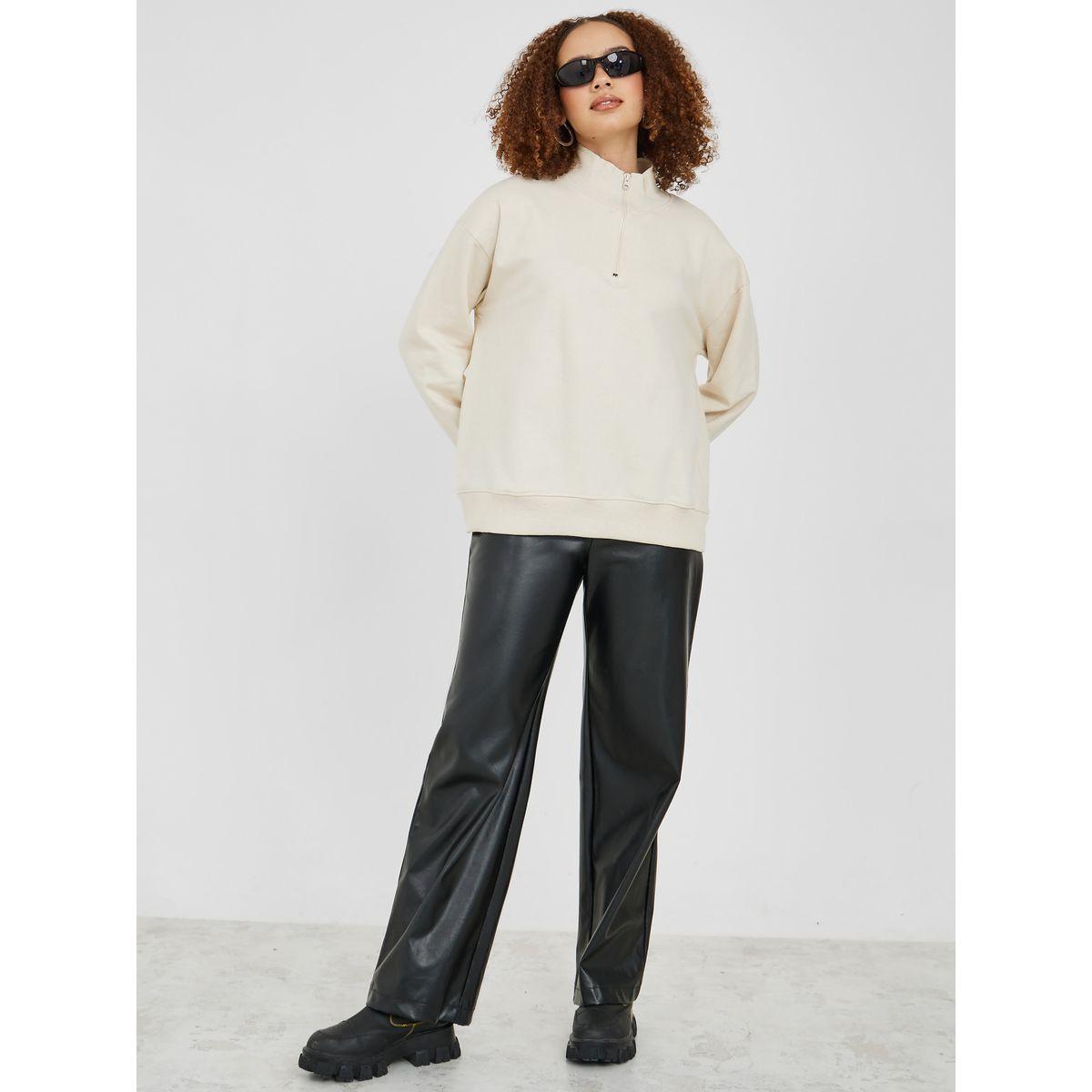 Styli Regular Length High Neck Half Zip Oversized Sweatshirt-women-winterwear-hoodiesandsweatshirts-sweatshirts-image-2