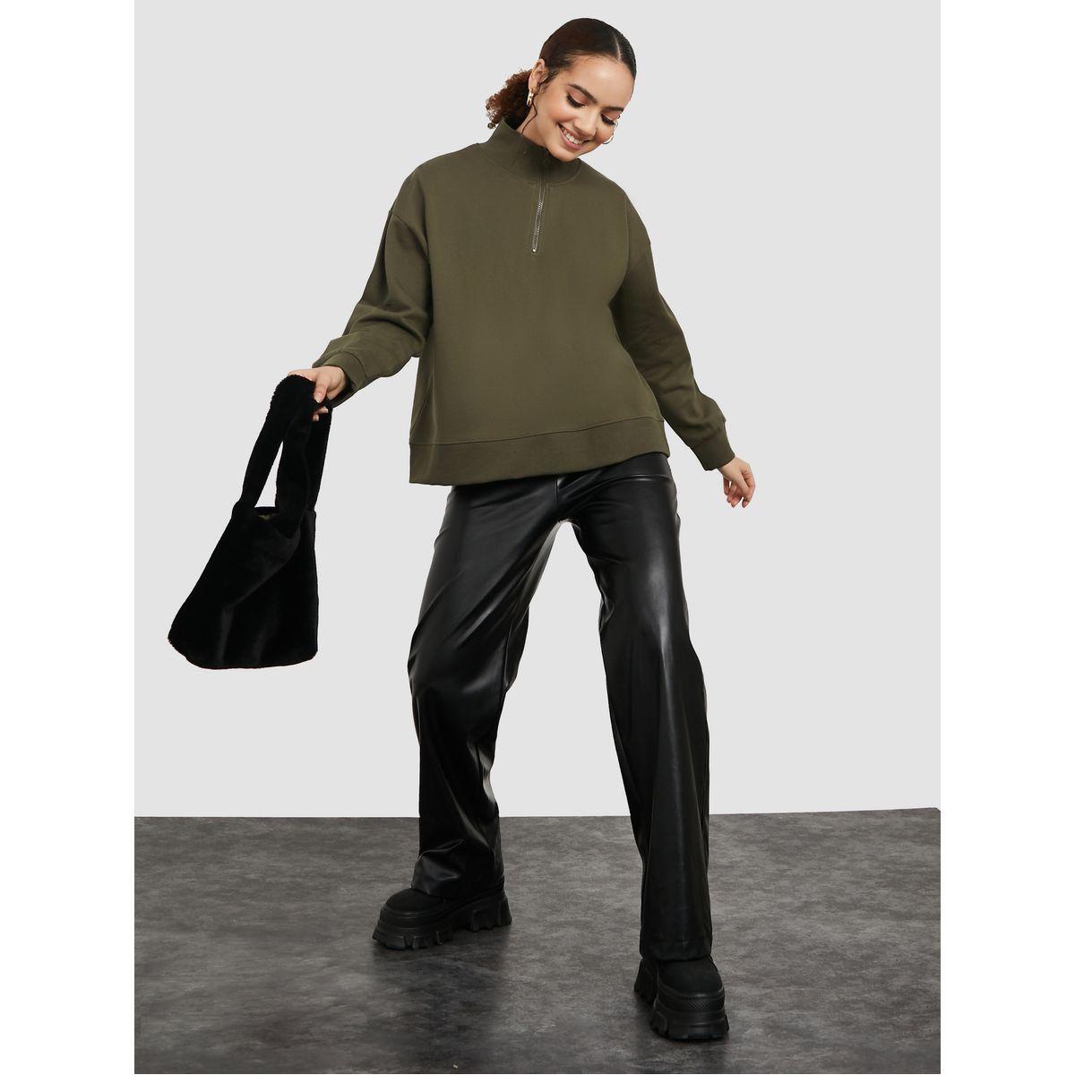 Styli Regular Length High Neck Half Zip Oversized Sweatshirt-women-winterwear-hoodiesandsweatshirts-sweatshirts-image-2