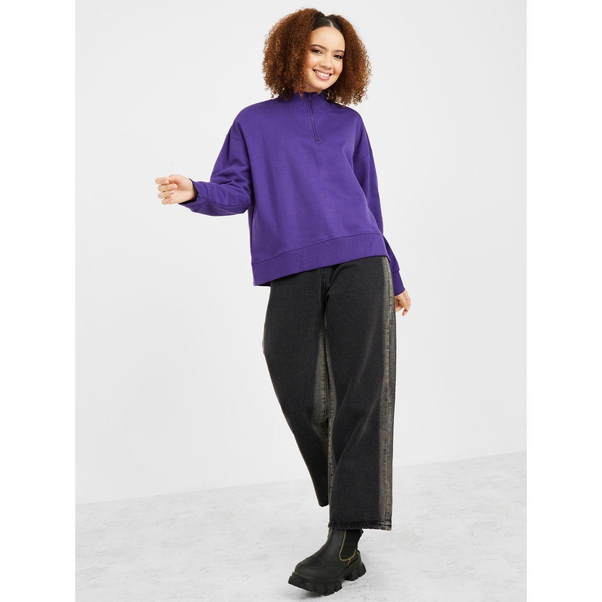 Styli Regular Length High Neck Half Zip Oversized Sweatshirt-women-winterwear-hoodiesandsweatshirts-sweatshirts-image-2