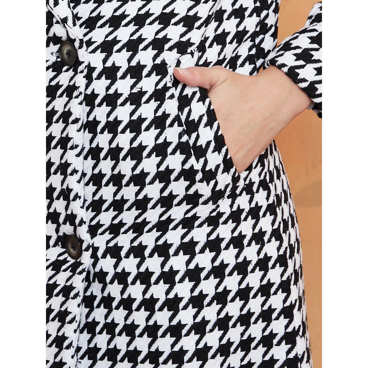 Styli Midi Length Houndstooth Pattern Tweed Regular Fit Coat-women-clothing-coatsandjackets-coats-image-4