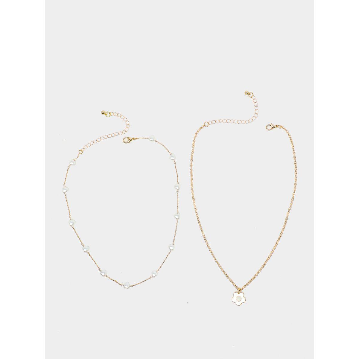 Styli Set of 2 - Pearl Heart Shape Flower Pendant Necklace-women-watchesandjewellery-jewellery-necklacesandpendants-image-1
