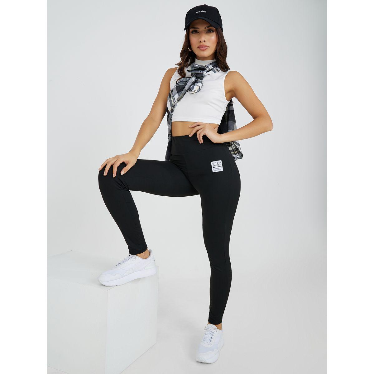 Styli Woven Patch Detail Elasticated Waistband Leggings-women-clothing-bottoms-leggings-image-1