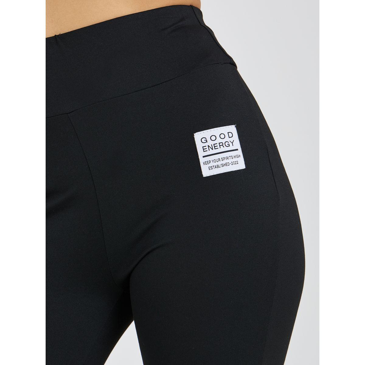 Styli Woven Patch Detail Elasticated Waistband Leggings-women-clothing-bottoms-leggings-image-3