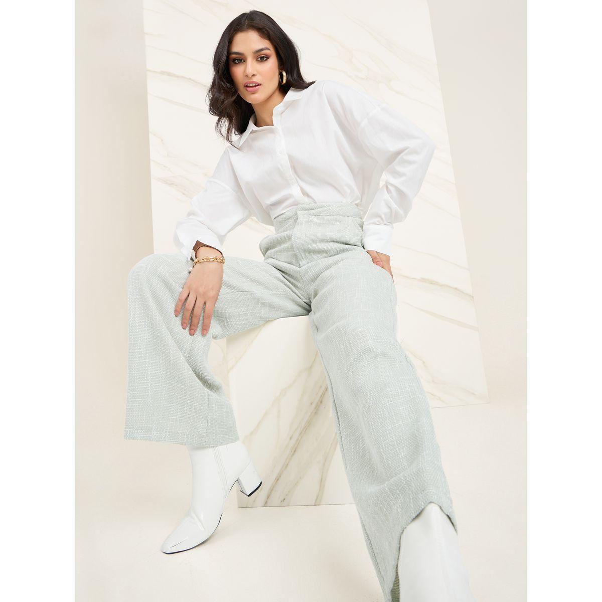 Styli Tweed Wide Leg Trouser with Side Pocket-women-clothing-bottoms-trousers-image-1