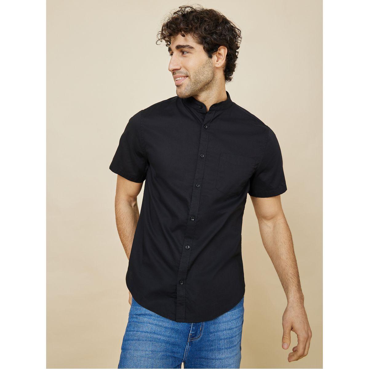 Styli Slim Fit Stretch Cotton Grandad Collar Short Sleeve Shirt-men-clothing-shirts-image-1