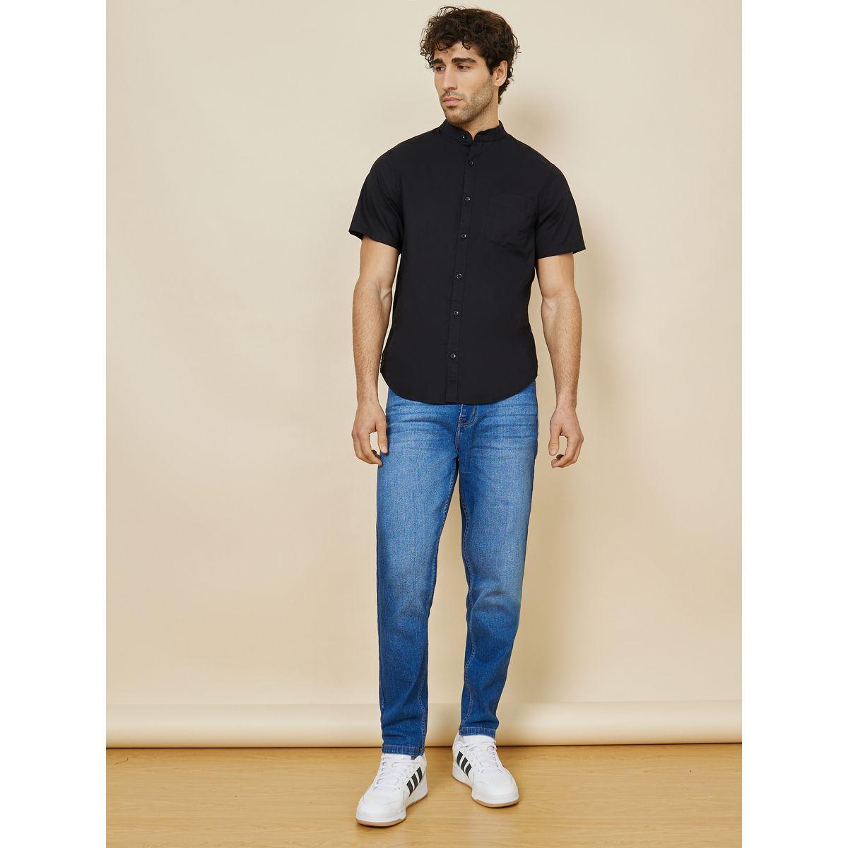 Styli Slim Fit Stretch Cotton Grandad Collar Short Sleeve Shirt-men-clothing-shirts-image-2