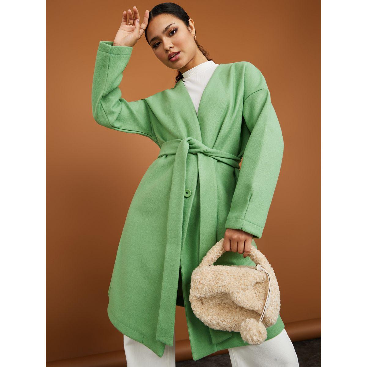 Styli Knee Length Regular Fit Wool Like Belted Coat-women-winterwear-coatsandjackets-coats-image-1