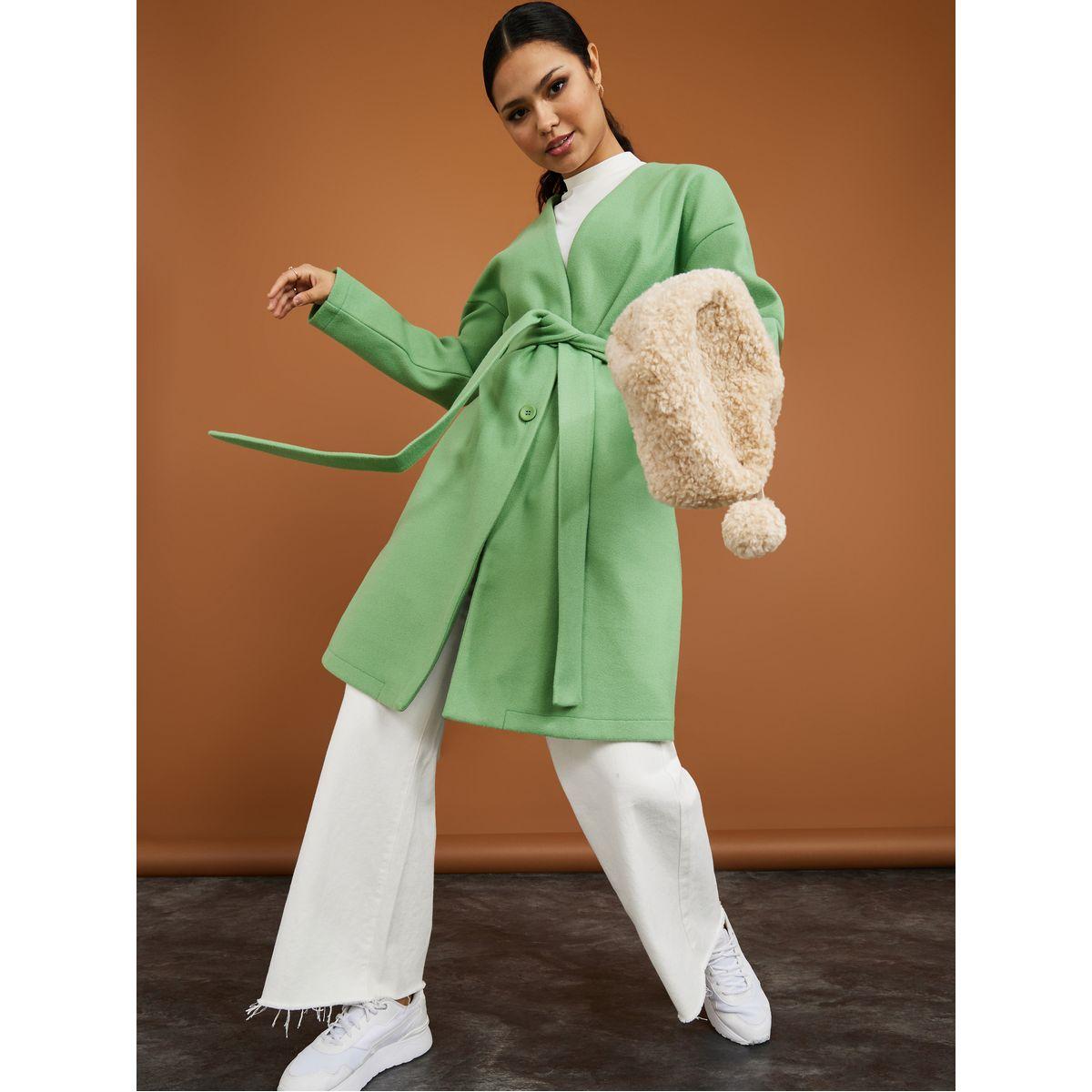 Styli Knee Length Regular Fit Wool Like Belted Coat-women-winterwear-coatsandjackets-coats-image-2