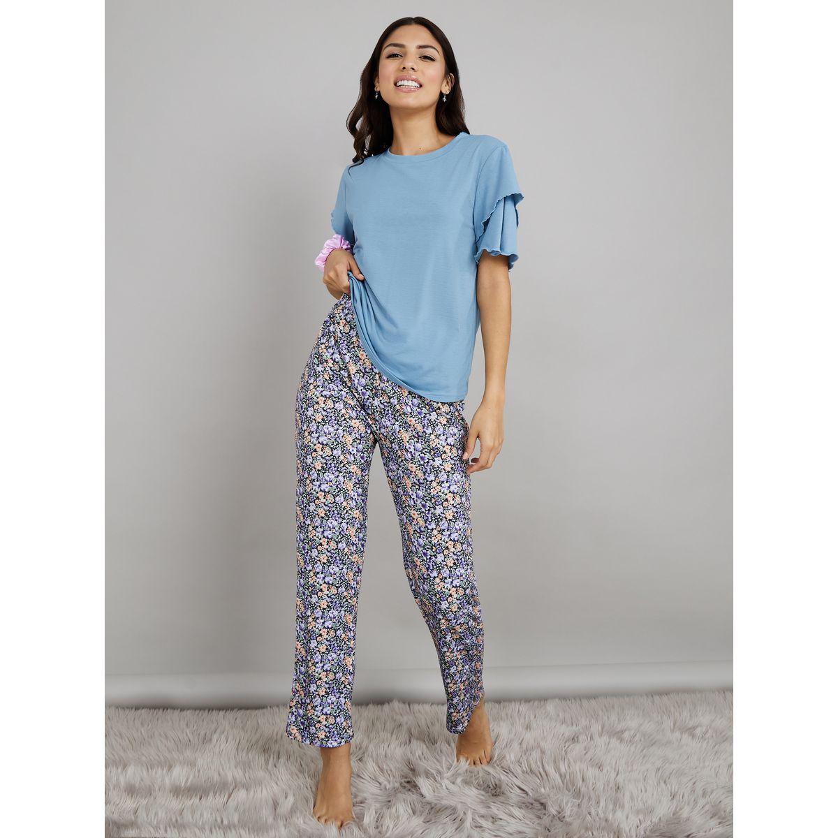 Styli Unwind Double Ruffle Sleeve T-shirt and Floral Pyjama Set-women-clothing-nightwear-pyjamas-longsets-image-1