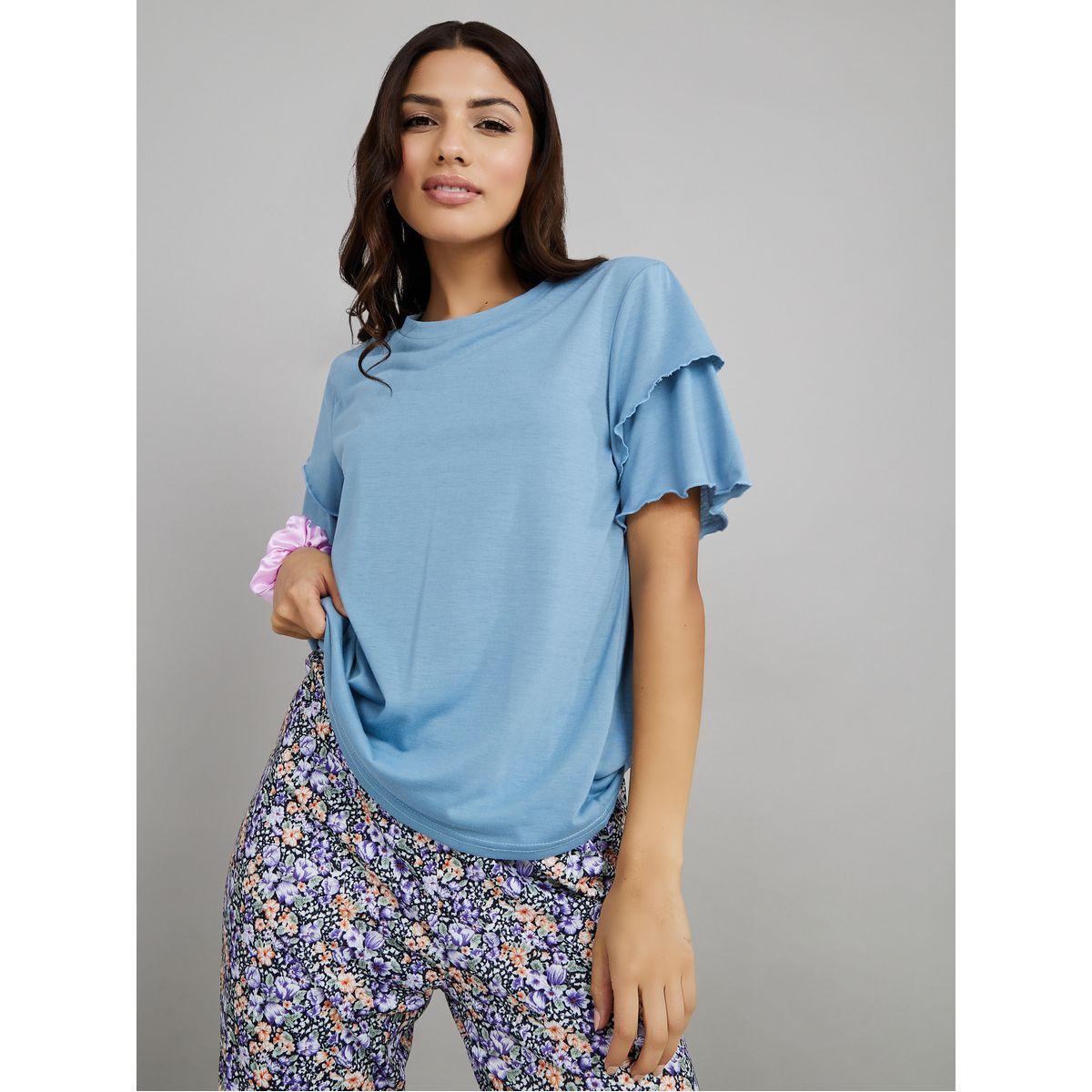 Styli Unwind Double Ruffle Sleeve T-shirt and Floral Pyjama Set-women-clothing-nightwear-pyjamas-longsets-image-2