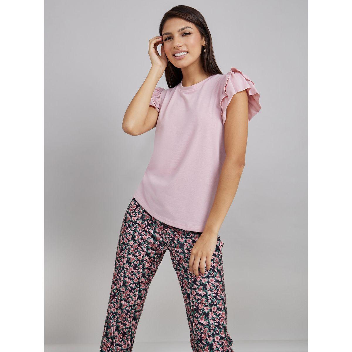 Styli Unwind Double Ruffle Sleeve T-shirt and Floral Pyjama Set-women-clothing-nightwear-pyjamas-longsets-image-2