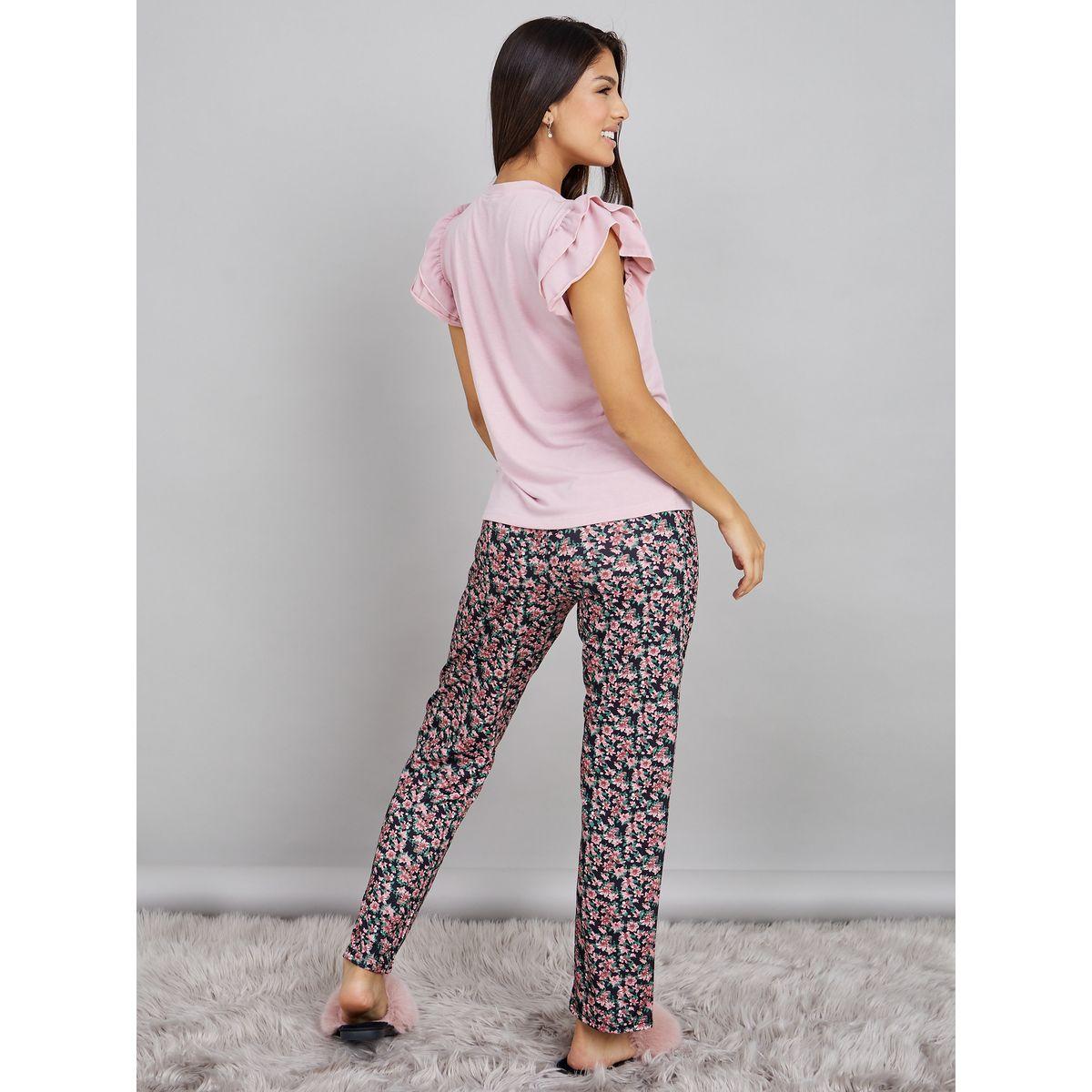Styli Unwind Double Ruffle Sleeve T-shirt and Floral Pyjama Set-women-clothing-nightwear-pyjamas-longsets-image-5