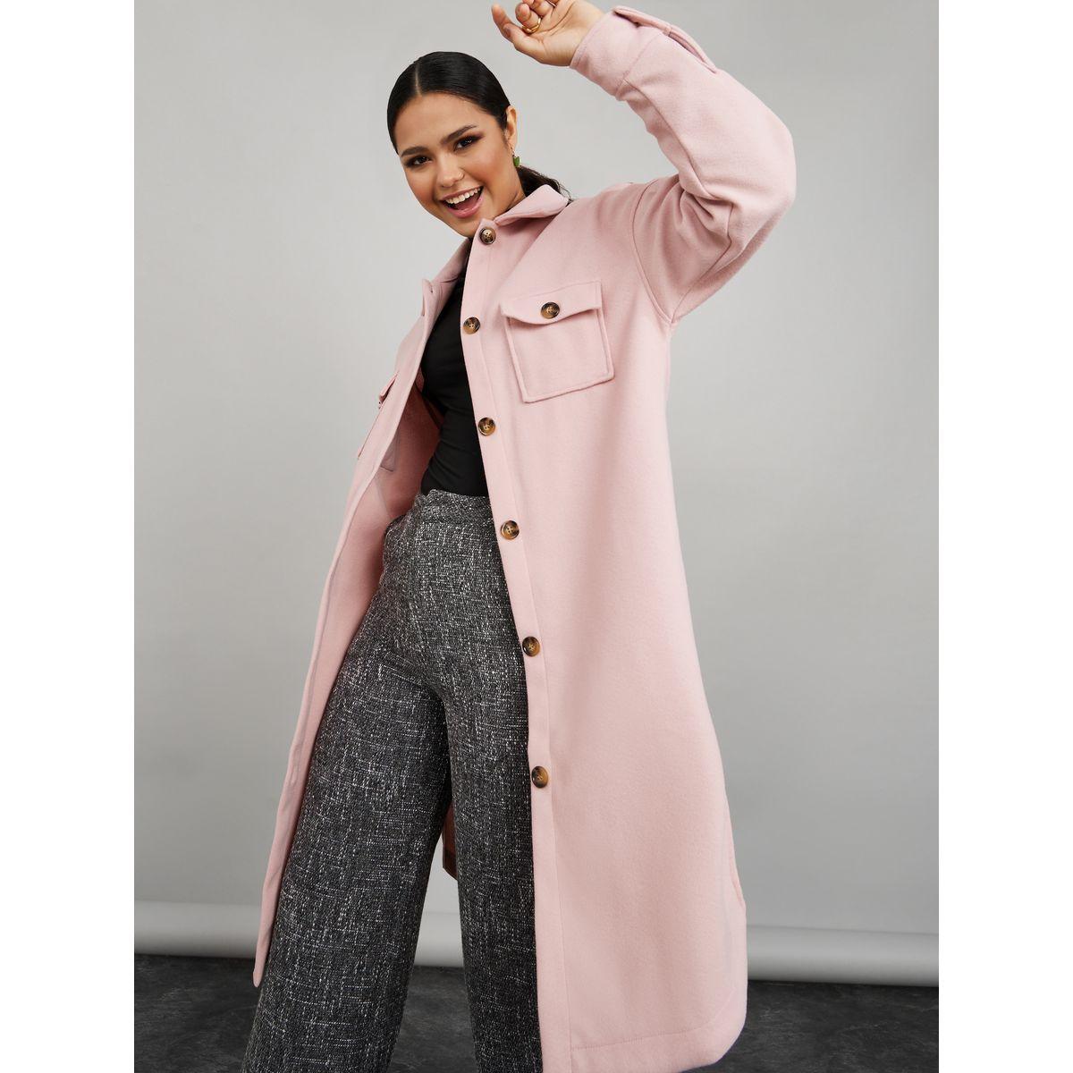Styli Midi Length Oversized Shacket Coat with Buttons-women-winterwear-coatsandjackets-coats-image-2