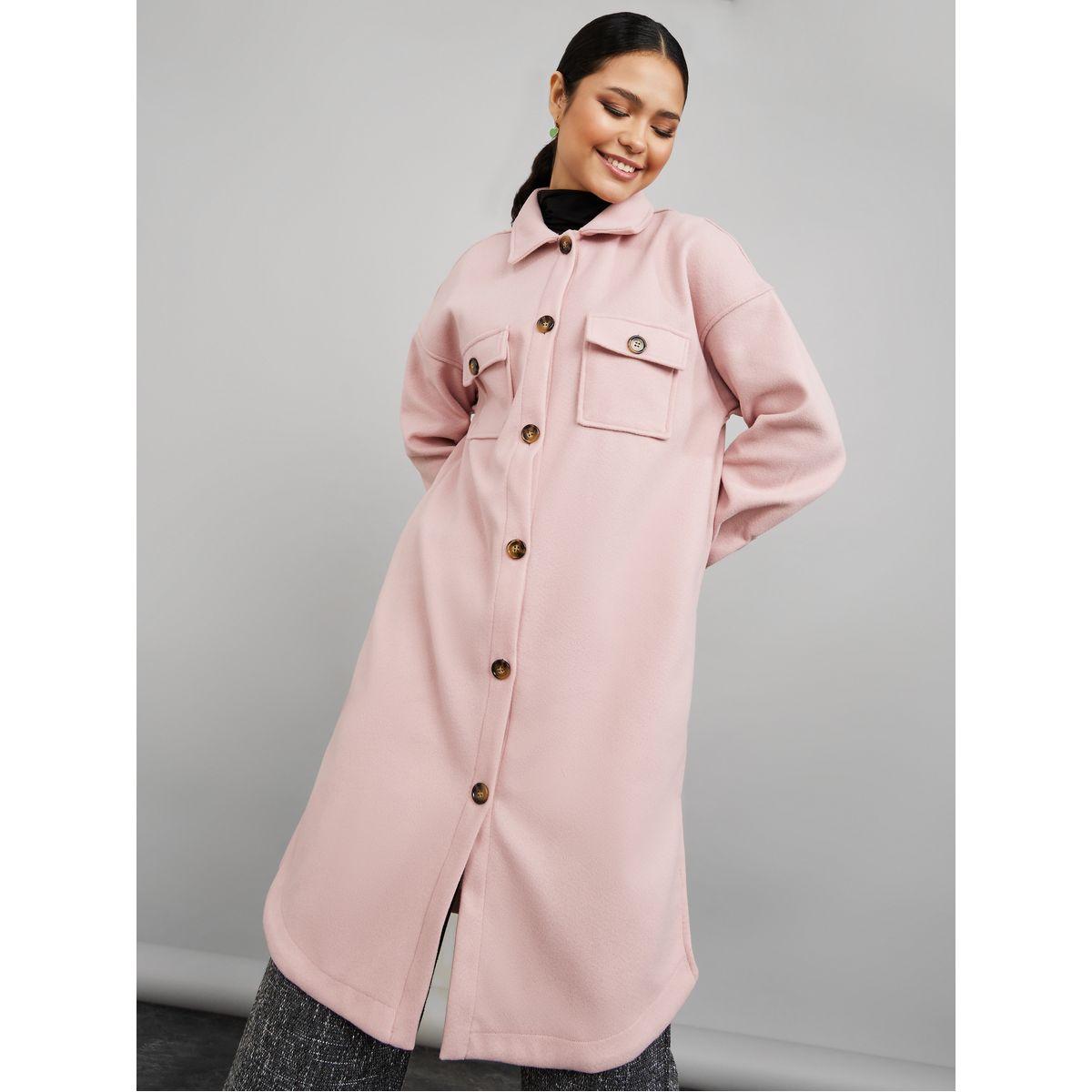 Styli Midi Length Oversized Shacket Coat with Buttons-women-winterwear-coatsandjackets-coats-image-3
