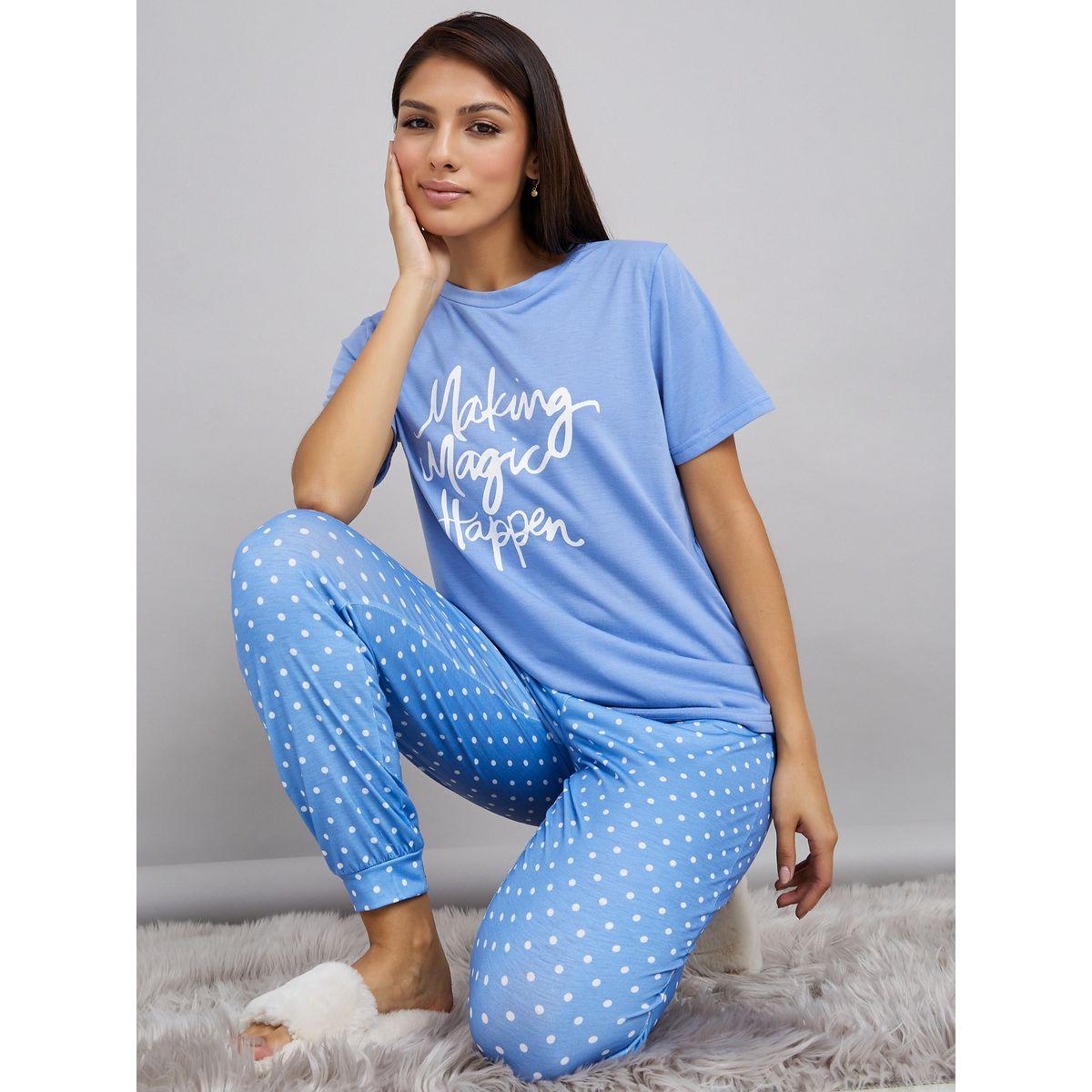 طقم بيجاما من ( تيشيرت + بنطال )-women-clothing-nightwear-pyjamas-longsets-image-1