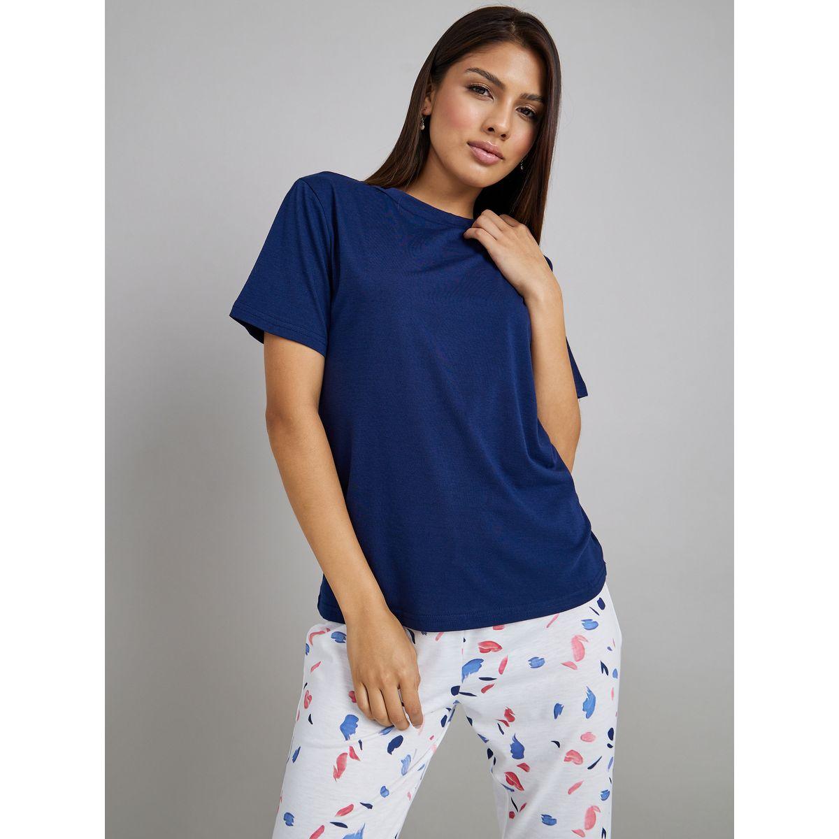 Styli Unwind Solid T-shirt and Scattered AO{ Pyjama Set-women-clothing-nightwear-pyjamas-longsets-image-3