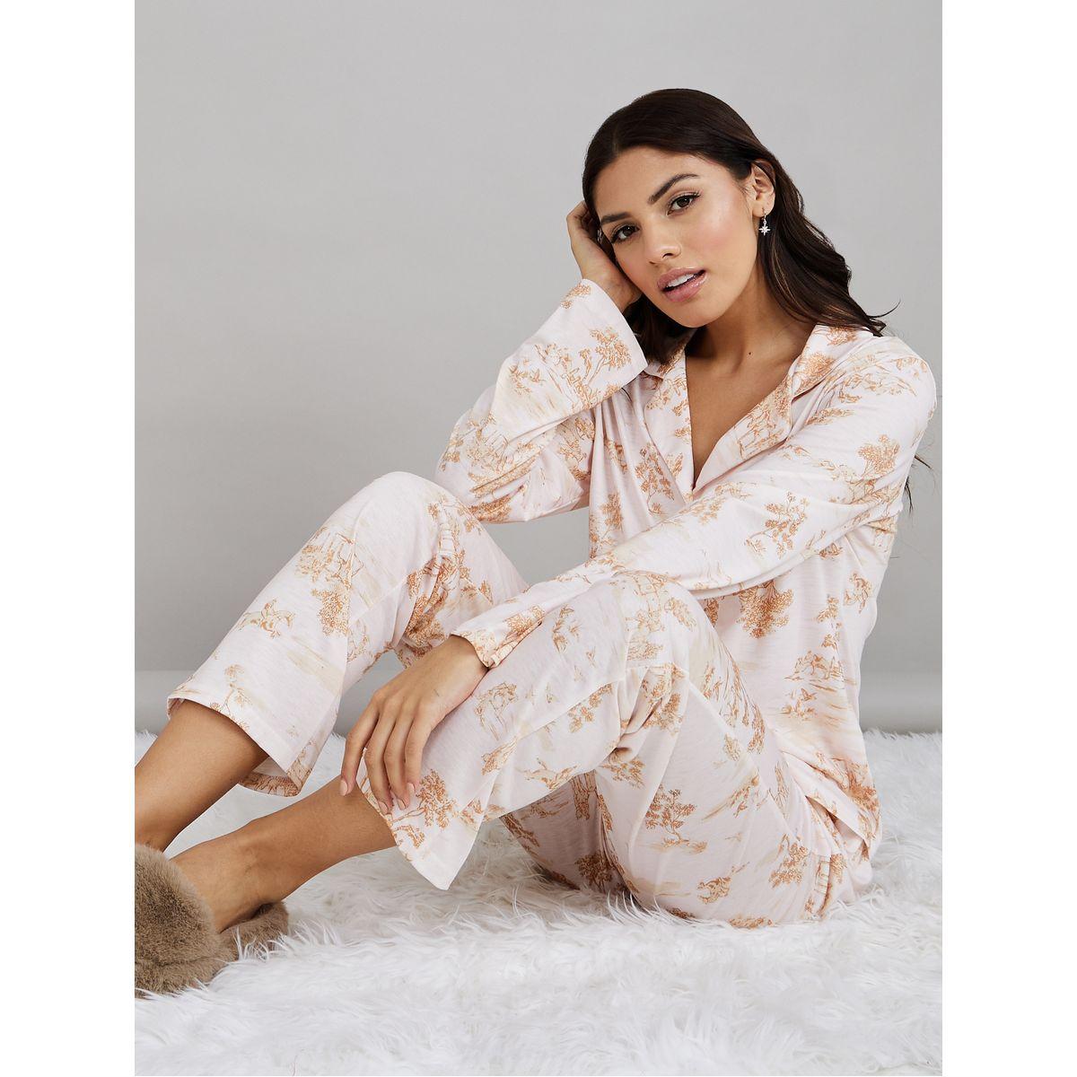 Styli Unwind Sketchy Forest Print Button Through Shirt and Pyjama Set-women-clothing-nightwear-pyjamas-longsets-image-1