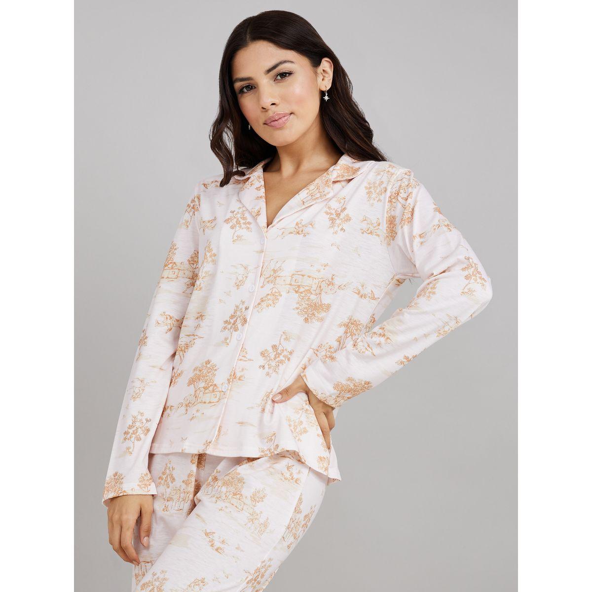 Styli Unwind Sketchy Forest Print Button Through Shirt and Pyjama Set-women-clothing-nightwear-pyjamas-longsets-image-3
