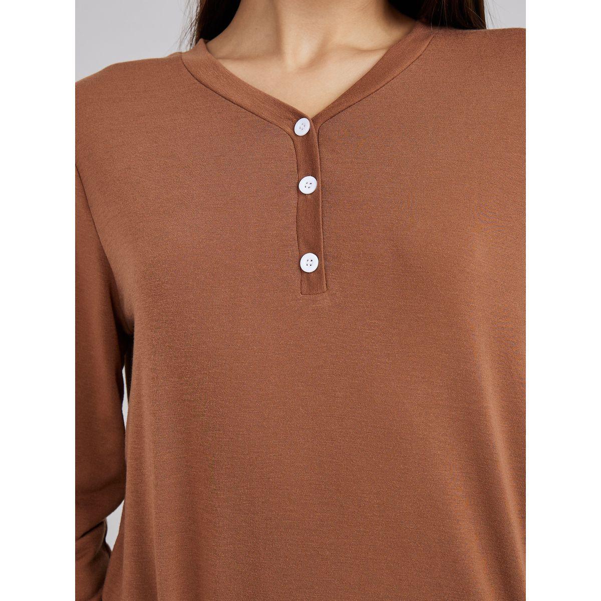 Styli Unwind Long Sleeves Placket T-shirt and Tribal Print Pyjama Set-women-clothing-nightwear-pyjamas-longsets-image-3