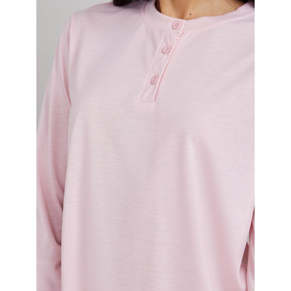 Styli Unwind Long Sleeves Curved Hem Placket T-shirt and Checked Pyjama Set-women-clothing-nightwear-pyjamas-longsets-image-4