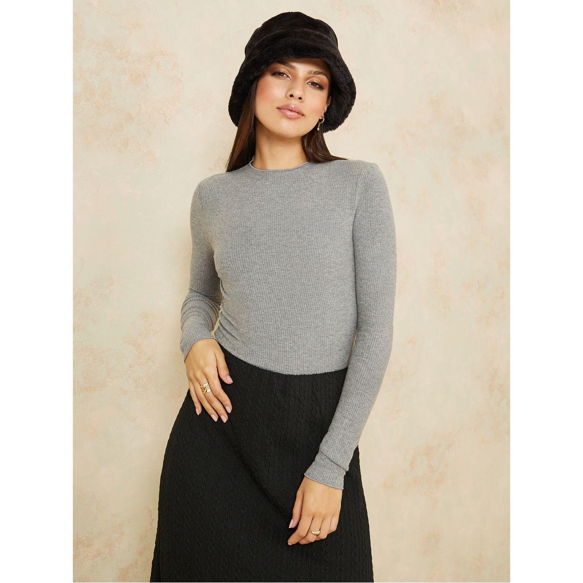 تيشيرت بياقة عالية واكمام طويلة-women-clothing-tshirts-image-1