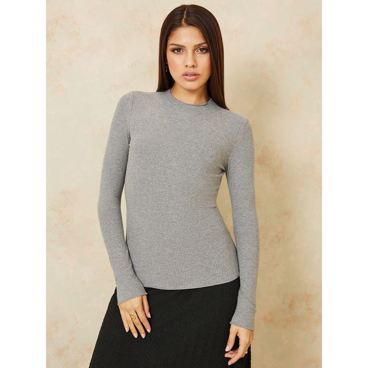 تيشيرت بياقة عالية واكمام طويلة-women-clothing-tshirts-image-3