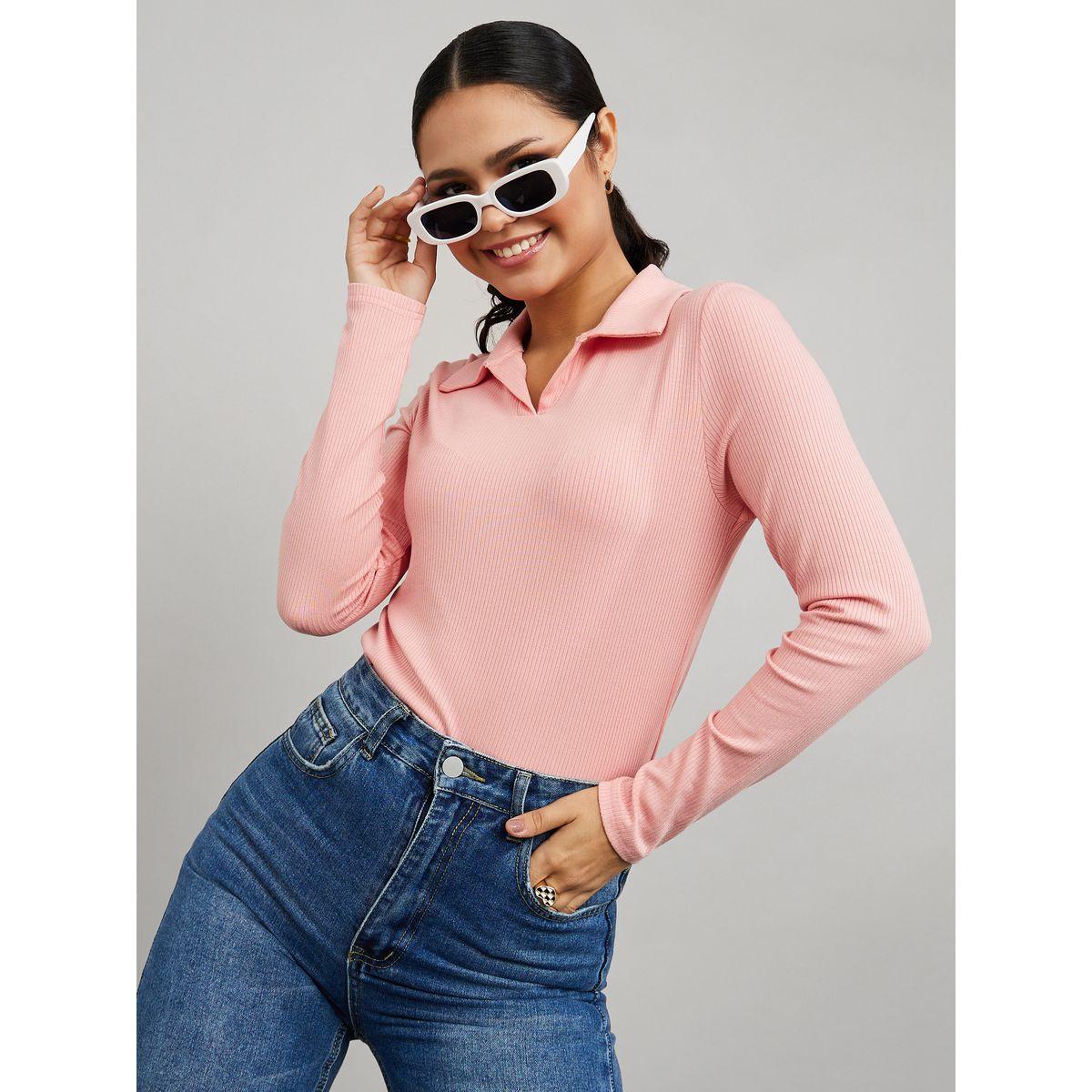 تيشيرت بولو مضلع باكمام طويلة-women-clothing-tshirts-image-1
