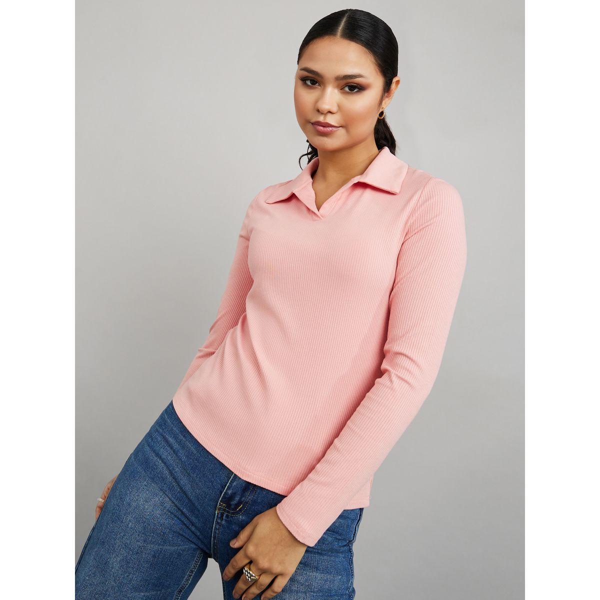 تيشيرت بولو مضلع باكمام طويلة-women-clothing-tshirts-image-3