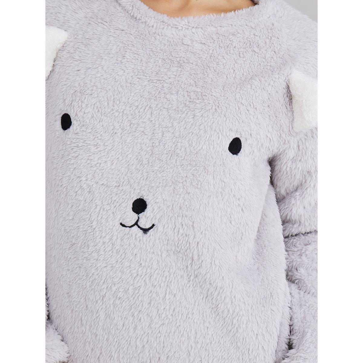 Styli Unwind Long Sleeves 3D Bear Face Fleece Top and Cuff Pyjama Set-women-clothing-nightwear-pyjamas-longsets-image-4
