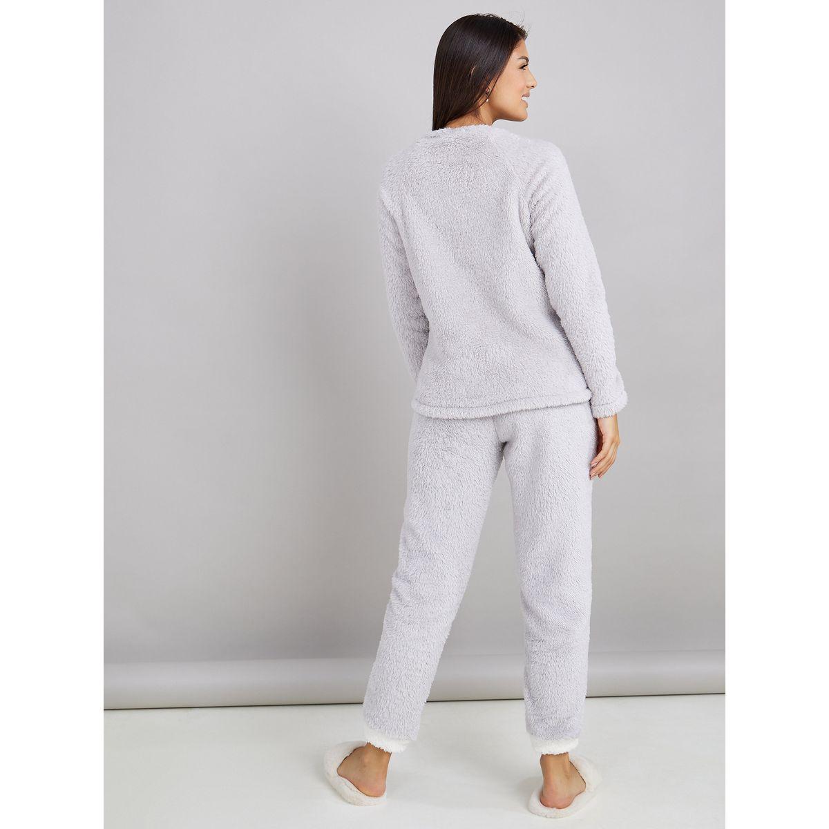 Styli Unwind Long Sleeves 3D Bear Face Fleece Top and Cuff Pyjama Set-women-clothing-nightwear-pyjamas-longsets-image-6