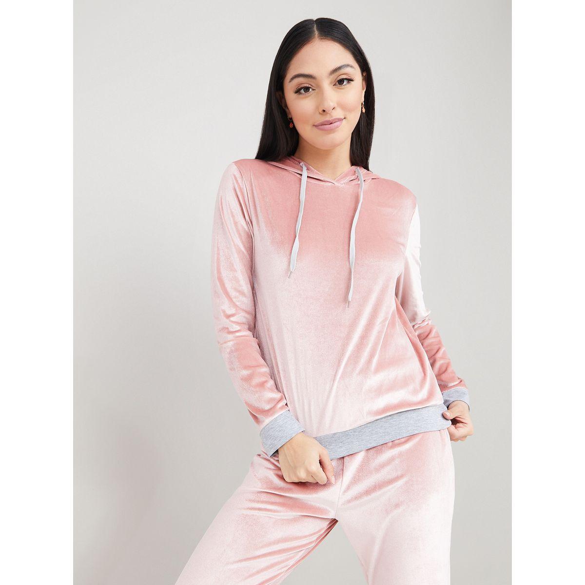 Styli Unwind Contrast Velour Hoodie and Jogger Set-women-clothing-coordsets-image-3