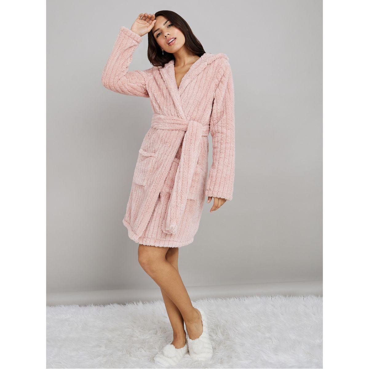 Styli Unwind Fleece Chunky Stripe Hooded Belted Robe-women-clothing-nightwear-robes-image-2