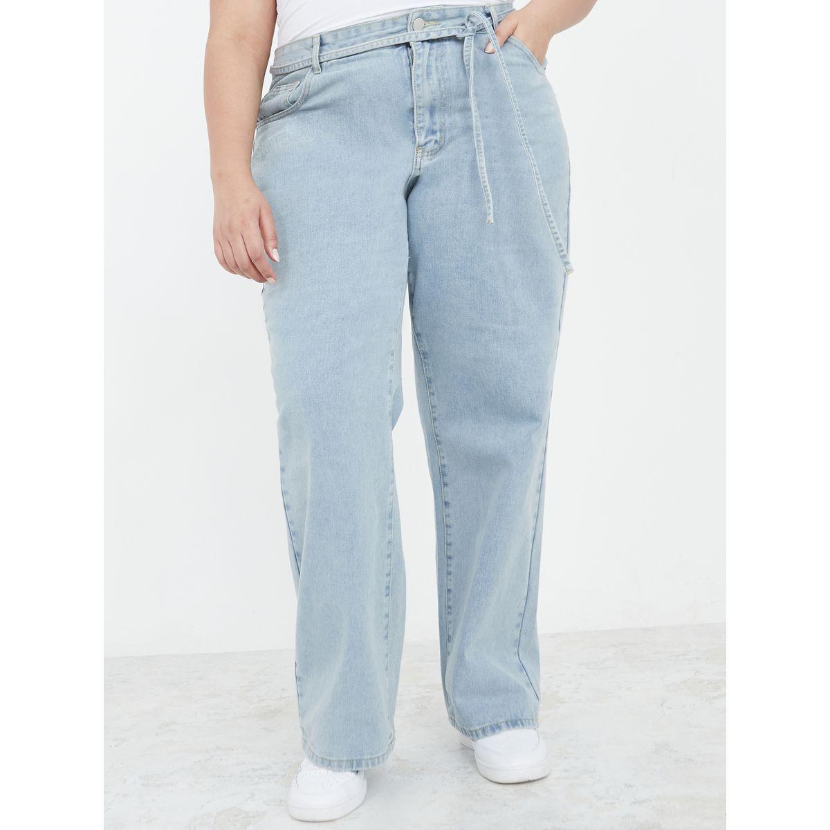 Styli Plus High Waist Belted Wide Leg Jeans-women-clothing-bottoms-jeans-image-1