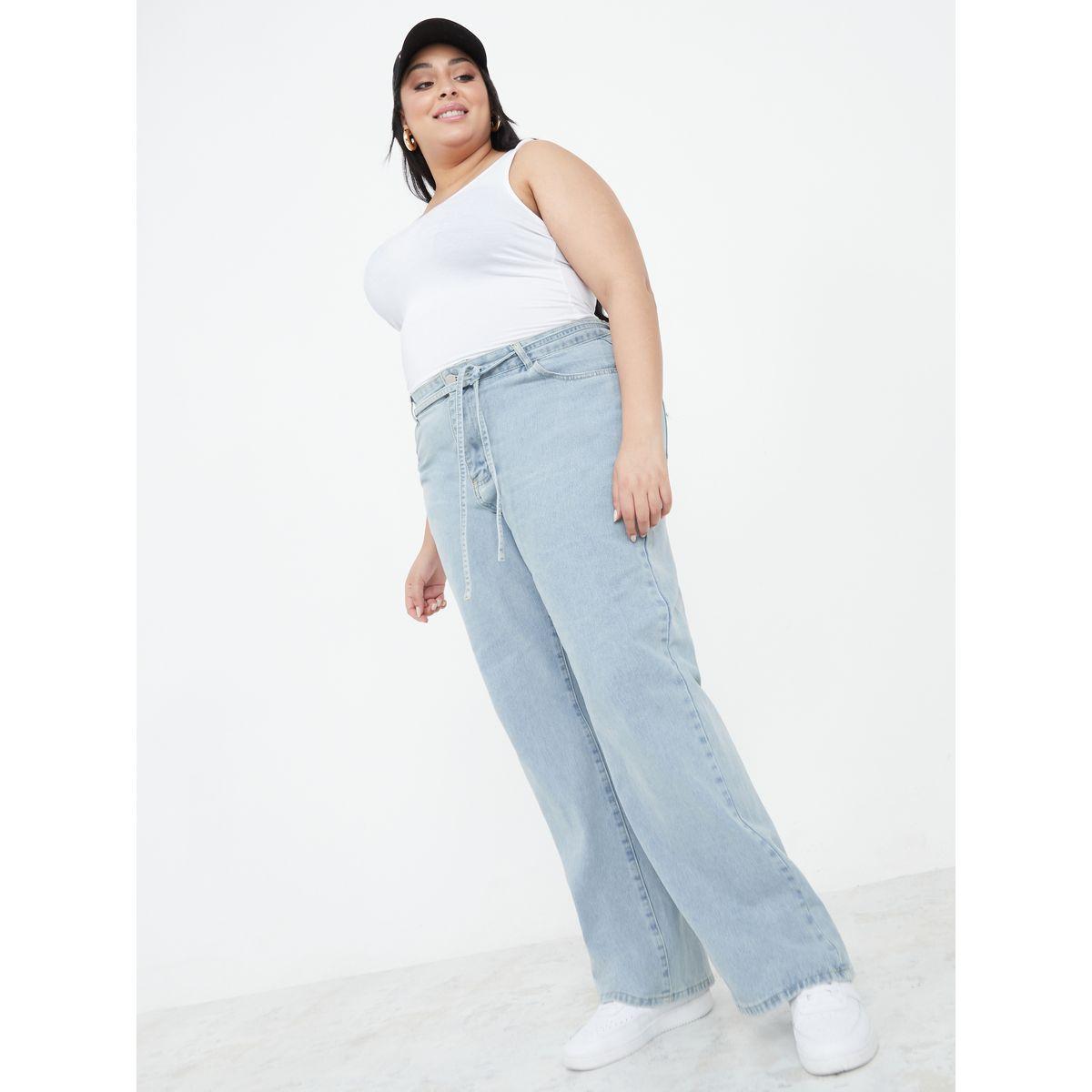 Styli Plus High Waist Belted Wide Leg Jeans-women-clothing-bottoms-jeans-image-2