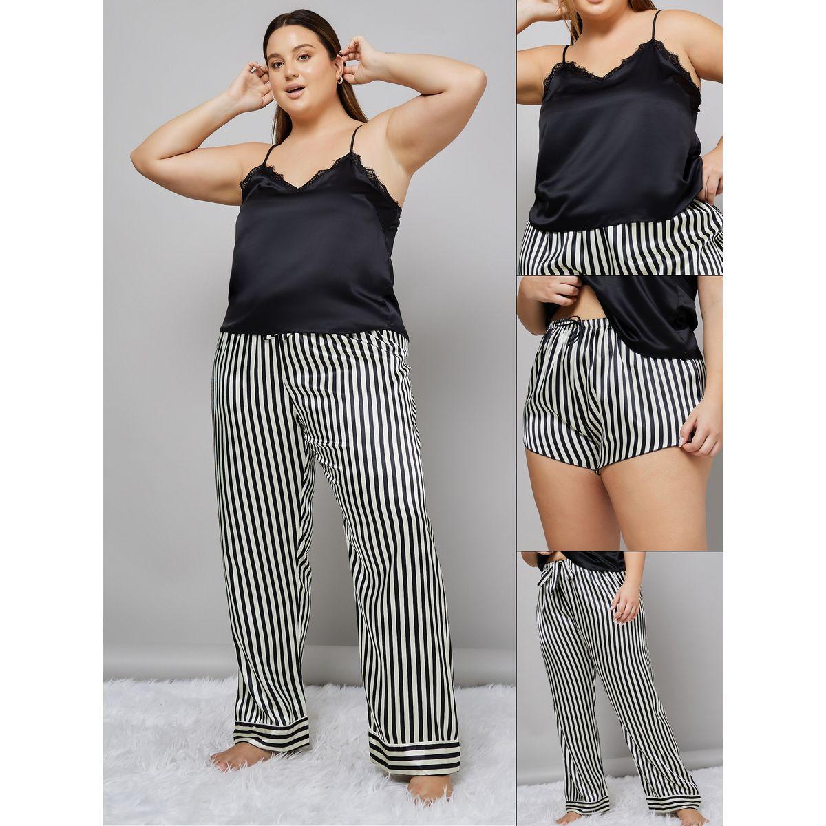 طقم من 3 ( بلوزة + شورت + بنطال )-women-clothing-nightwear-pyjamas-shortsets-image-1