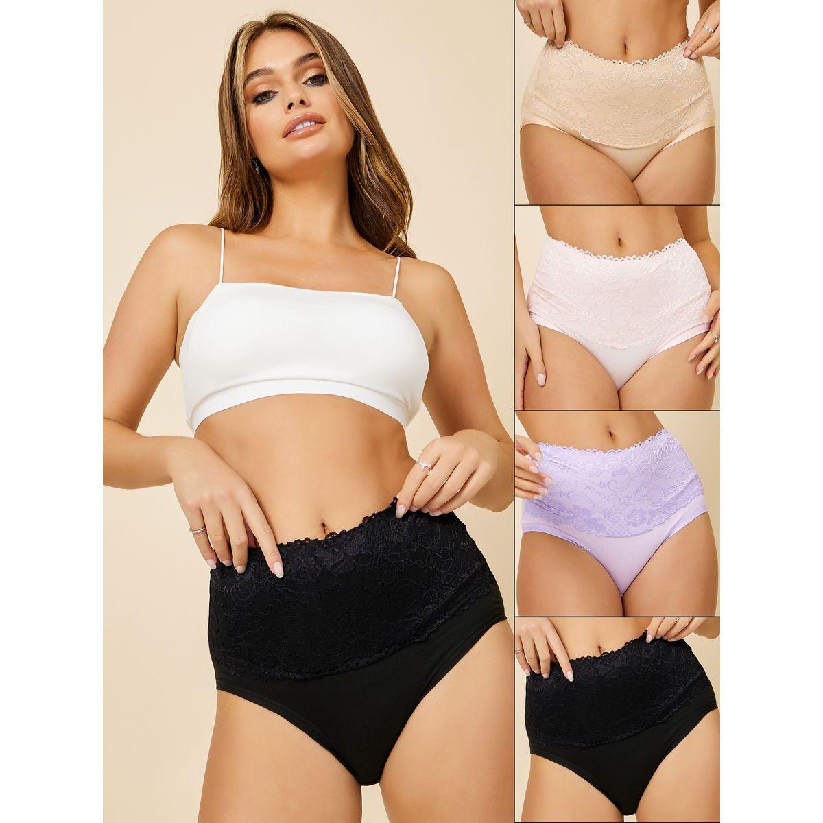 Styli Pack of 4 - Side Lace Waist Solid Full Brief-women-clothing-lingerie-panties-image-1