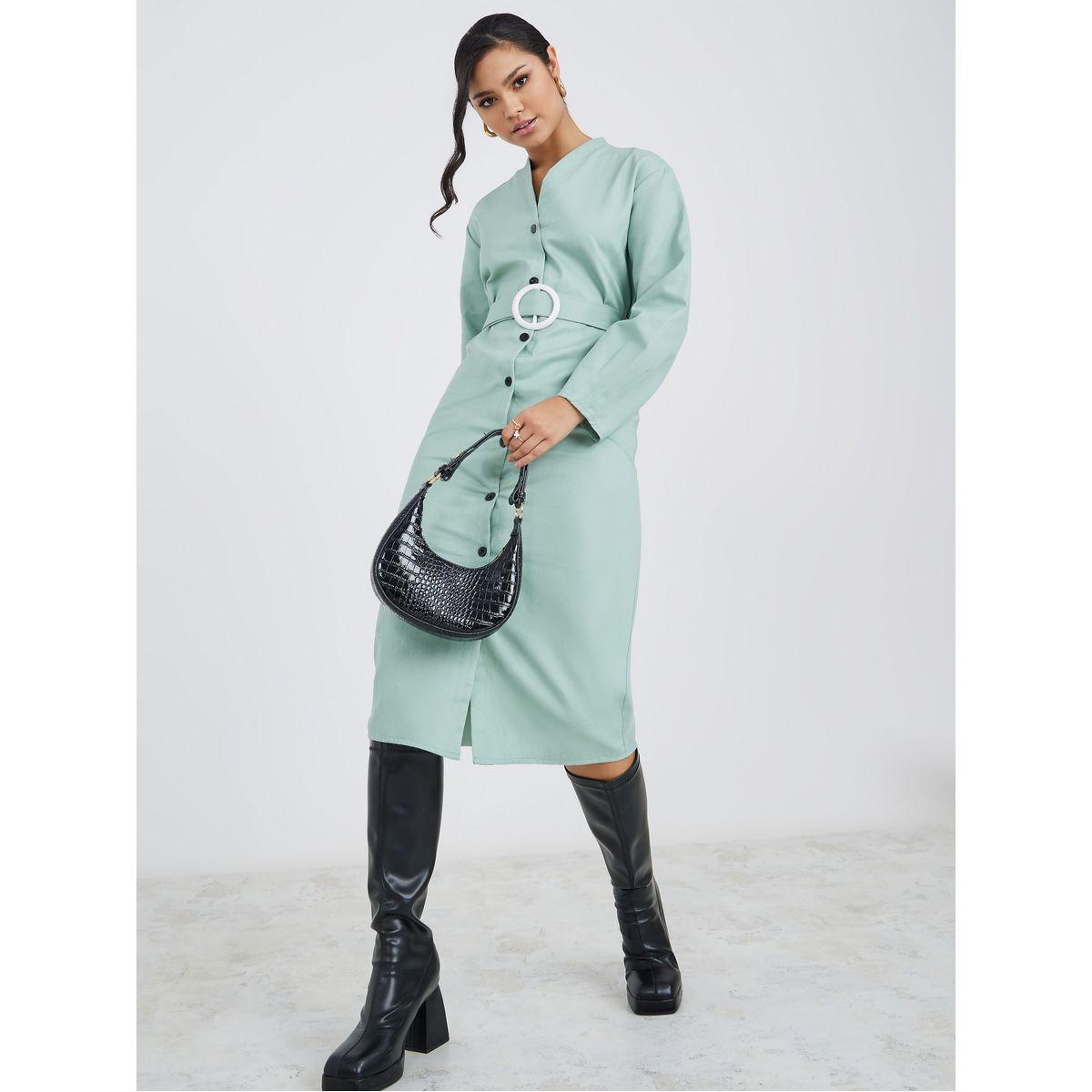 Styli Long Sleeves Button Through Shirt Midi Dress with Belt-women-clothing-dresses-image-1