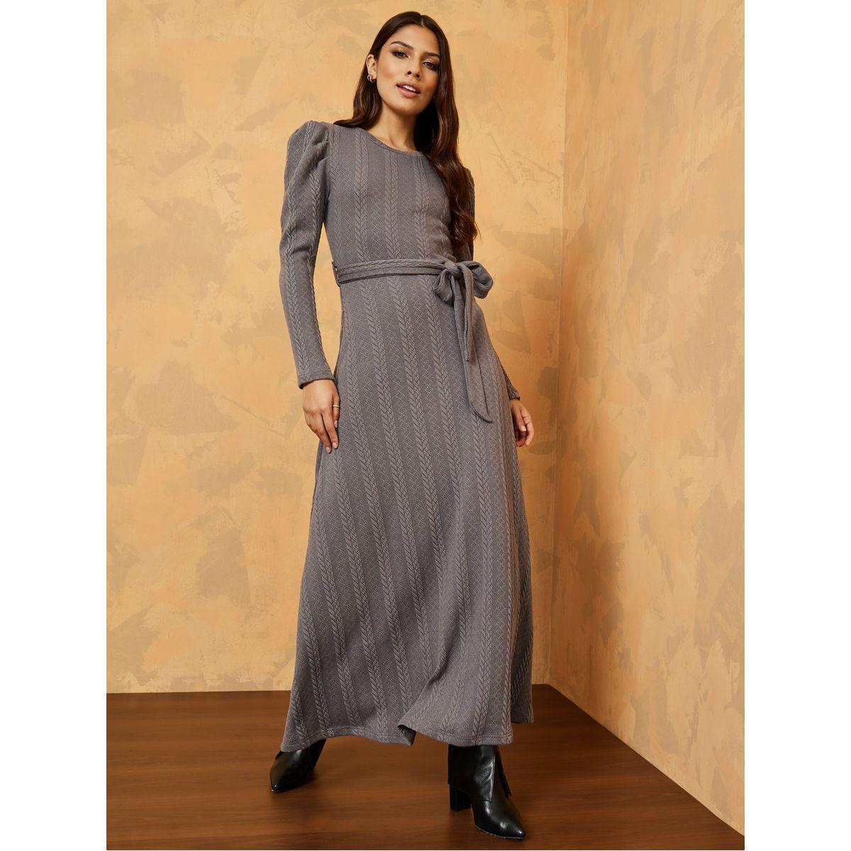 فستان طويل باكمام منفوشة مع حزام-women-clothing-dresses-image-1