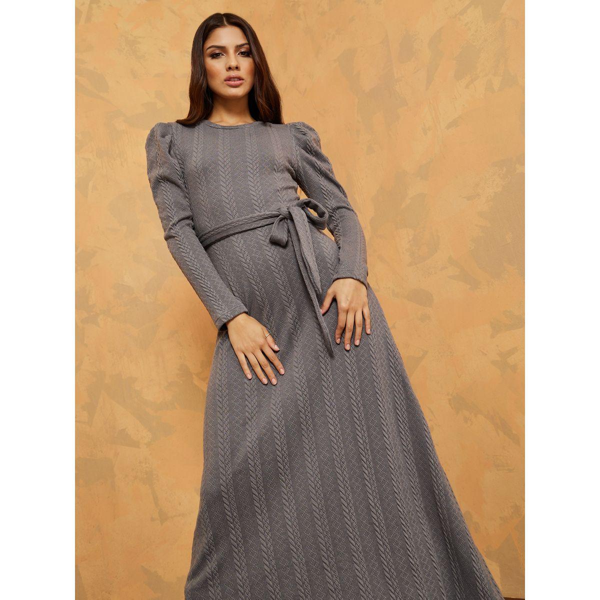 فستان طويل باكمام منفوشة مع حزام-women-clothing-dresses-image-2