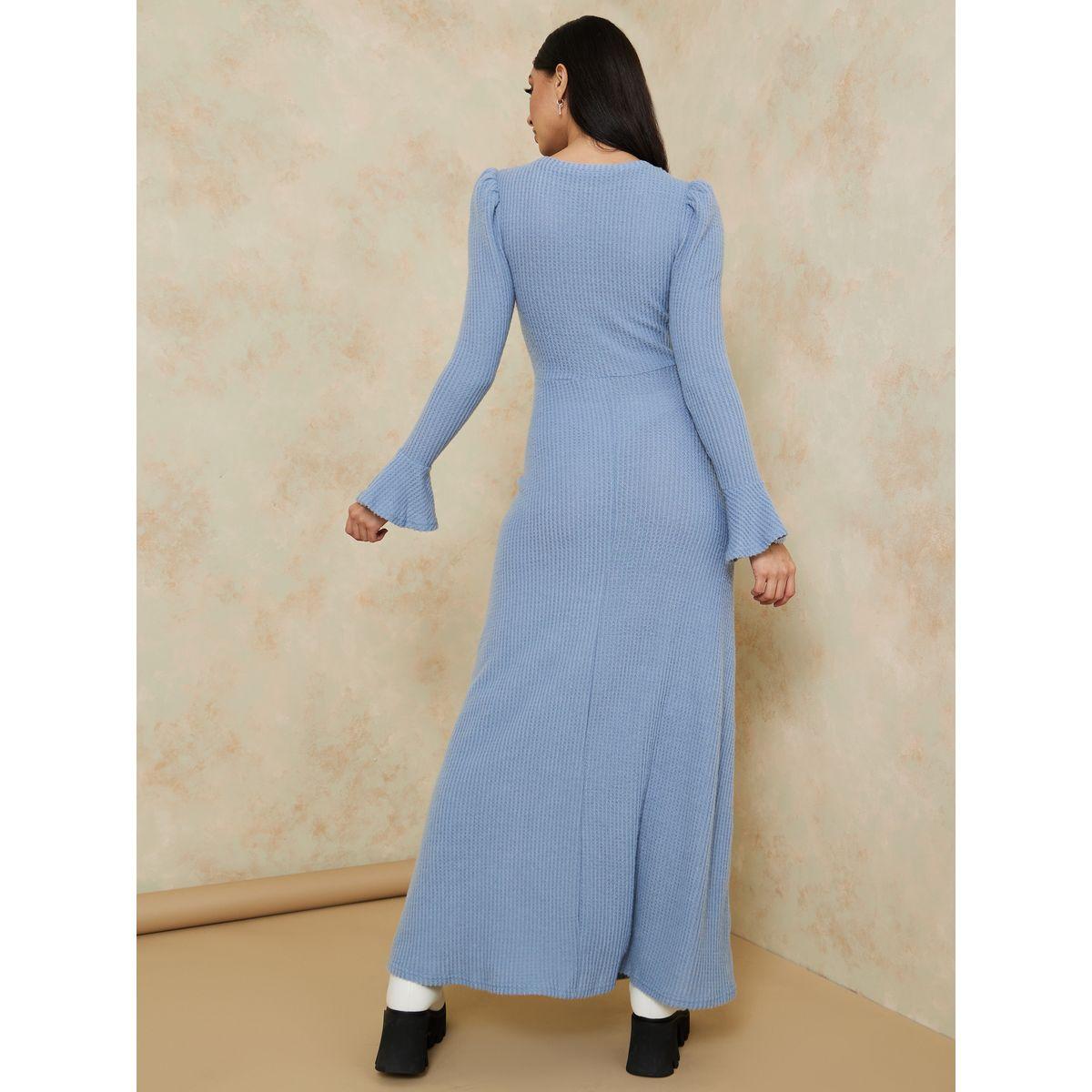 فستان طويل محبوك باكمام فلوت-women-clothing-dresses-image-4