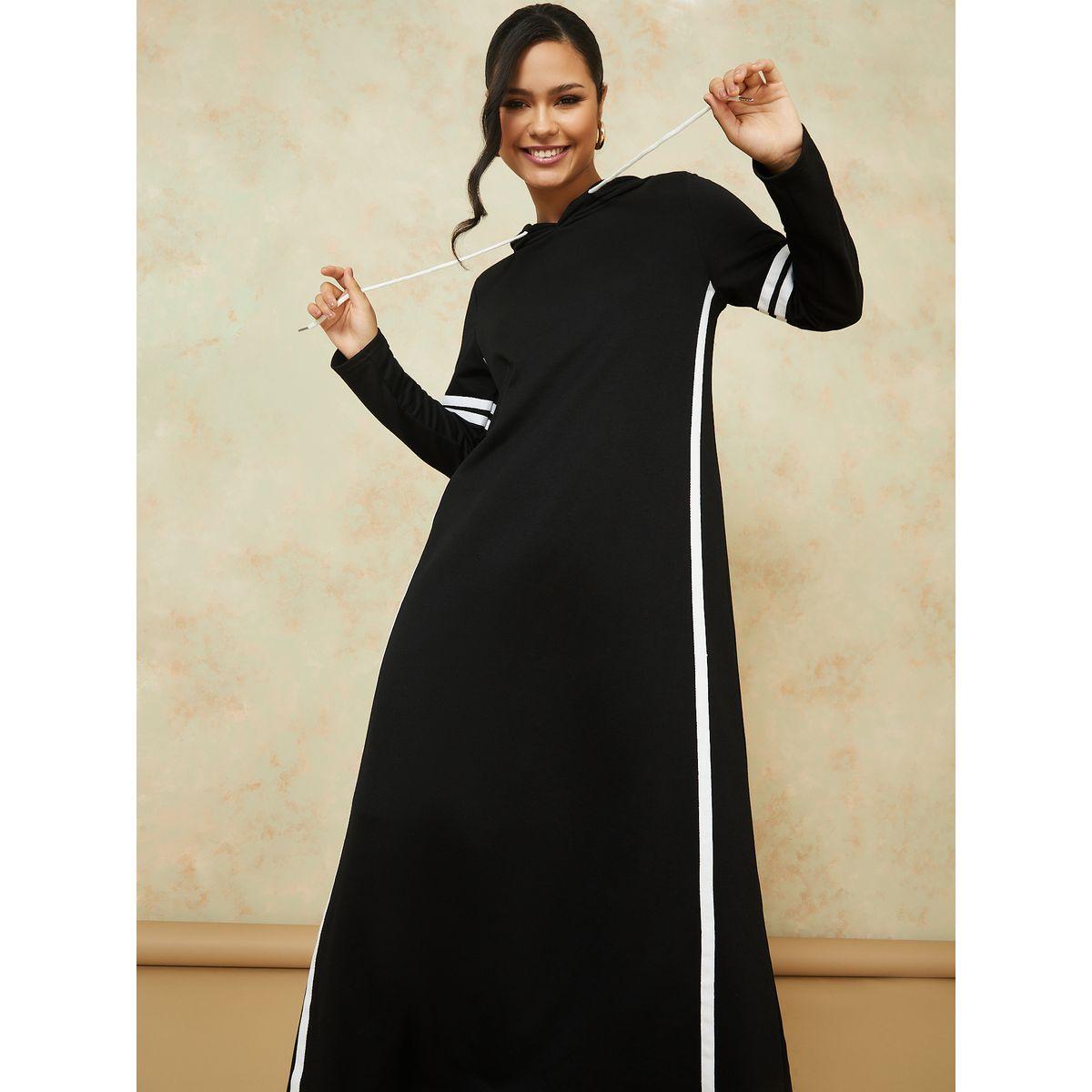 Styli Long Sleeves Contrast Taping Detail Sweatshirt Maxi Dress-women-clothing-dresses-image-2