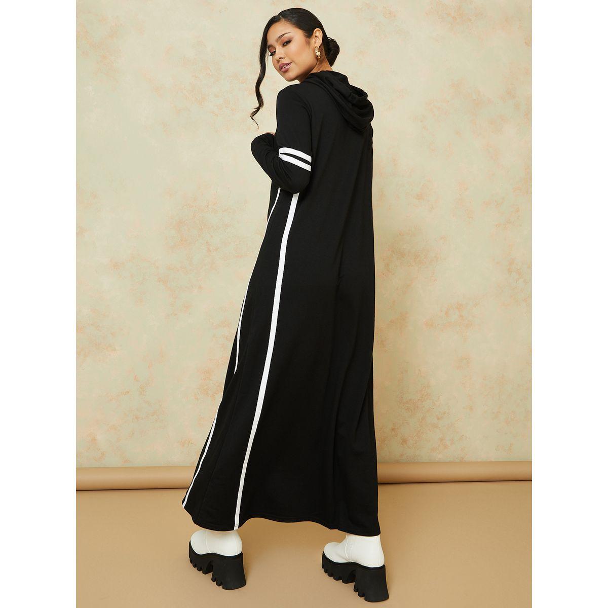 Styli Long Sleeves Contrast Taping Detail Sweatshirt Maxi Dress-women-clothing-dresses-image-4