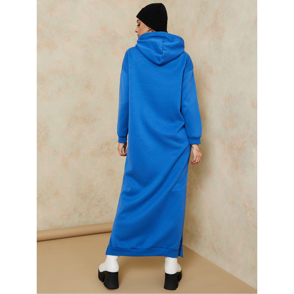 Styli Long Sleeves Hooded Maxi Dress with Side Slit-women-clothing-dresses-image-4