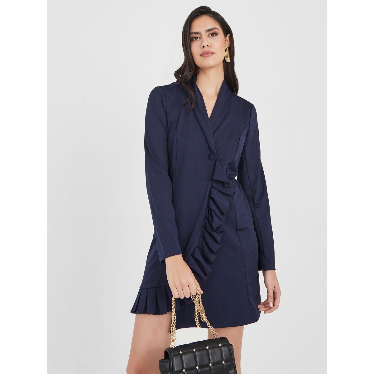 Styli Long Sleeves Pleated Trim Blazer Midi Dress-women-clothing-dresses-image-1