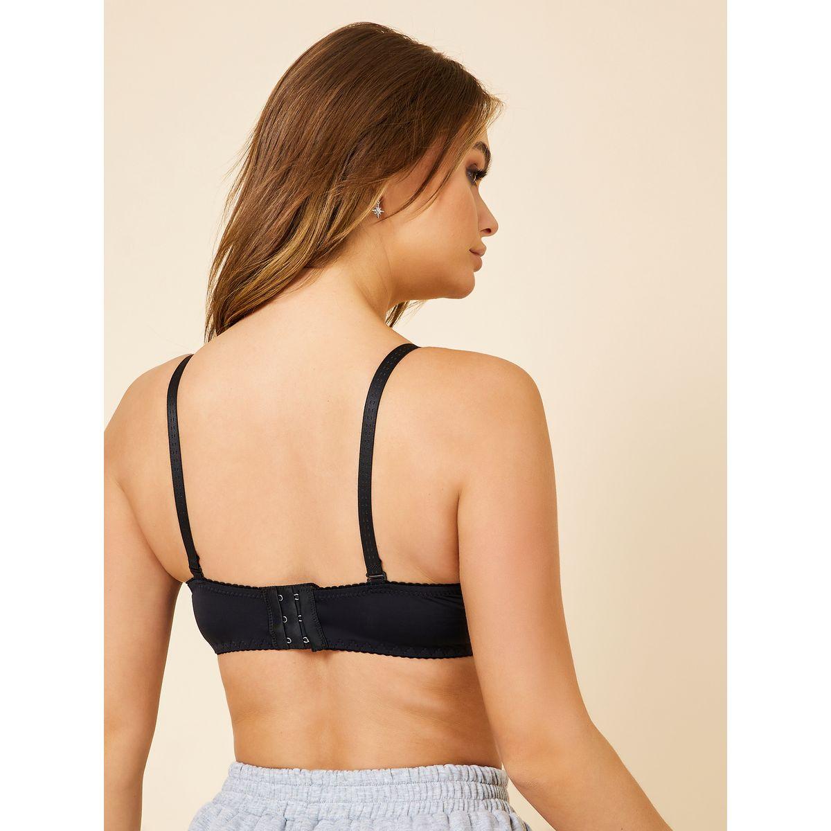 Styli Padded Wired Lace Band Satin Bow T-shirt Bra with Removable Strap-women-clothing-lingerie-bras-image-3