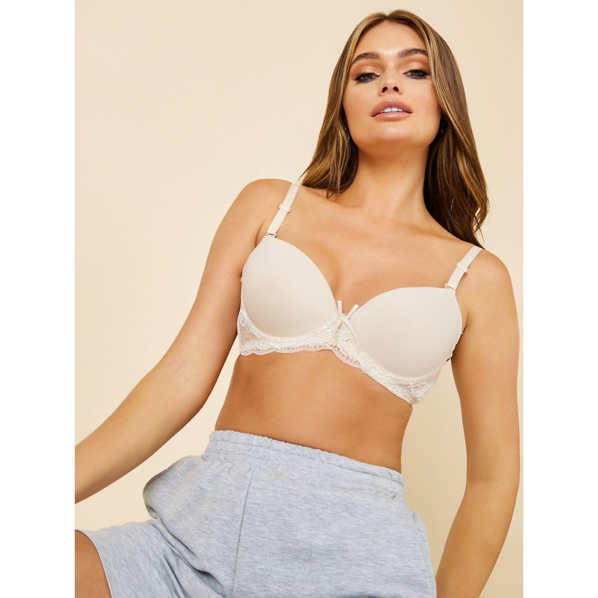 Styli Padded Wired Lace Band Satin Bow T-shirt Bra with Removable Strap-women-clothing-lingerie-bras-image-1