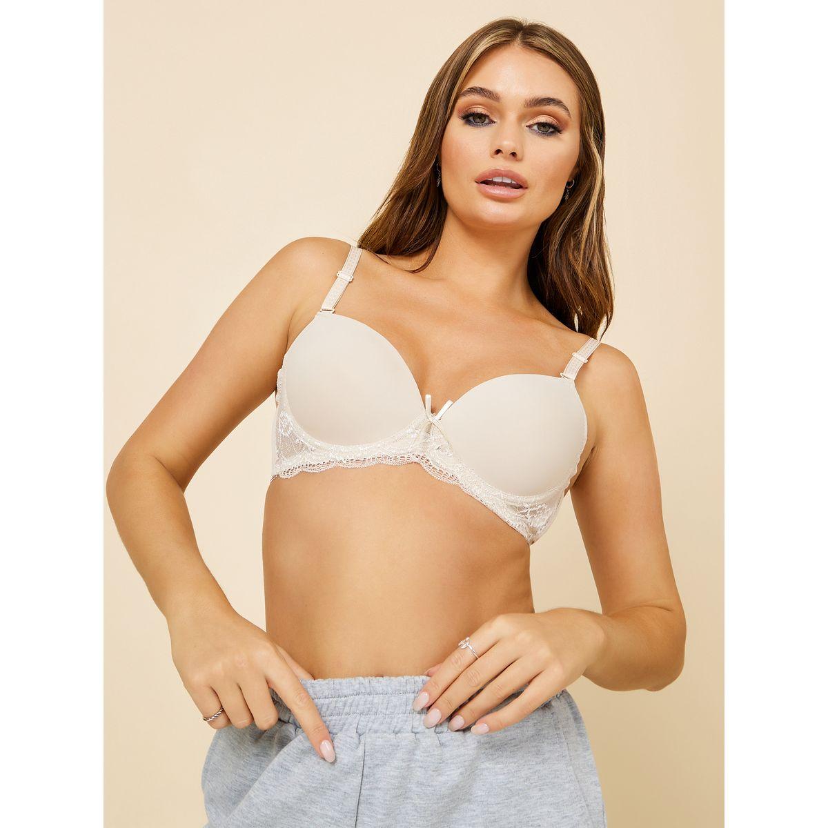 Styli Padded Wired Lace Band Satin Bow T-shirt Bra with Removable Strap-women-clothing-lingerie-bras-image-2