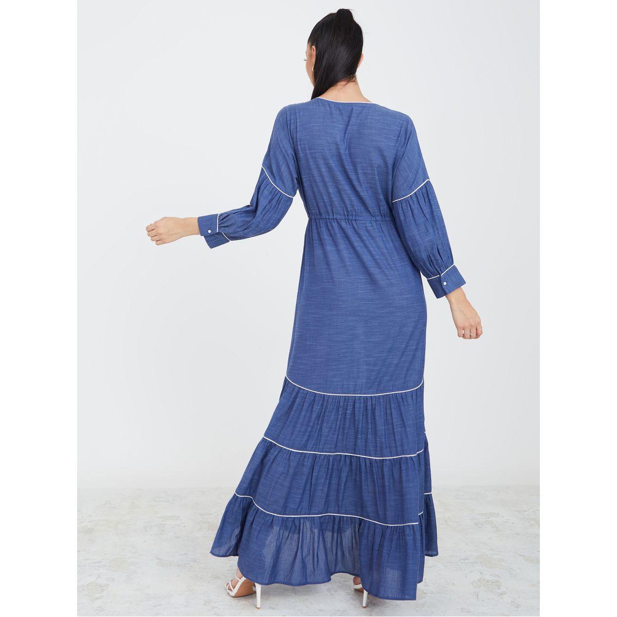 فستان طويل مزين بحزوز وكسرات-women-clothing-dresses-image-4
