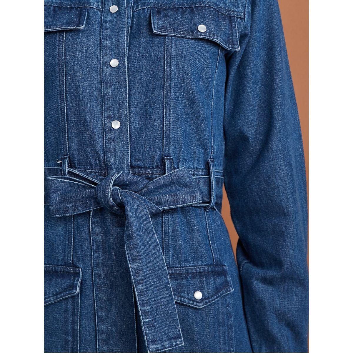 Styli Long Sleeves Denim Shirt Midi Dress with Flap Pocket-women-clothing-dresses-image-3